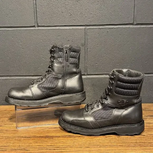 Harley Davidson D96204 6.5” Black Leather Combat Biker Boots Men’s 8 - Picture 2 of 8